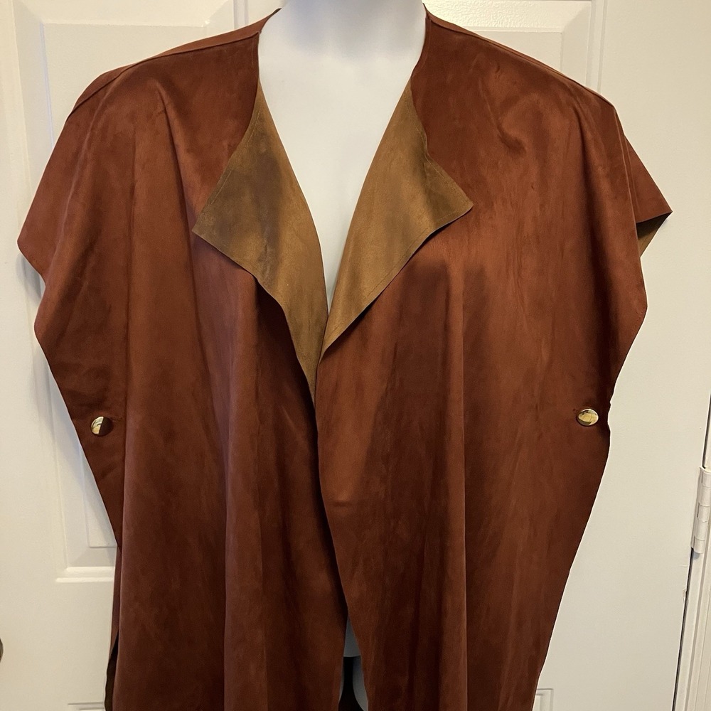 Chico's One Size Brown Rust Poncho Jacket Coat  Faux Suede Open Front Women's - Picture 2 of 8